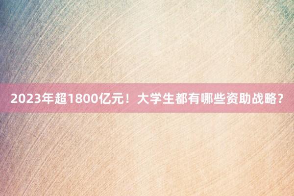 2023年超1800亿元！大学生都有哪些资助战略？